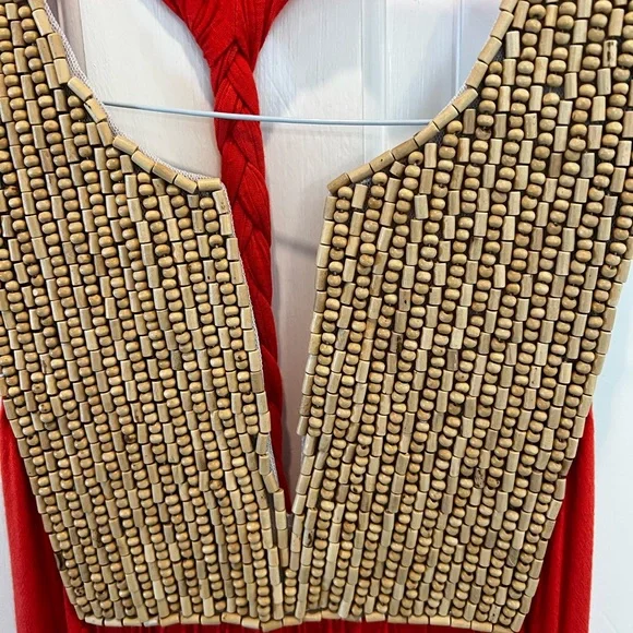 Coral beaded maxi dress side small - Picture 5 of 5